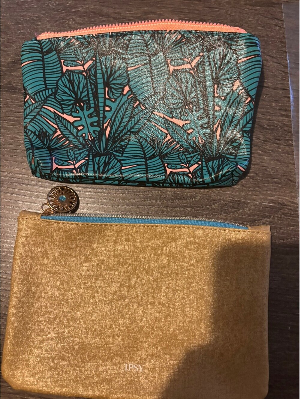 Teal animal print and gold IPSY zip pouches set